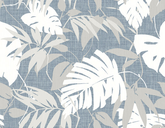 Modern Living Leaves – Natural on Blue | WF40212