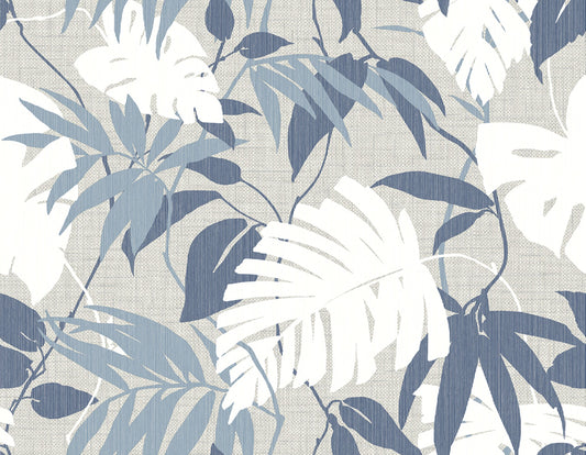 Modern Living Leaves – Blue on Beige | WF40222